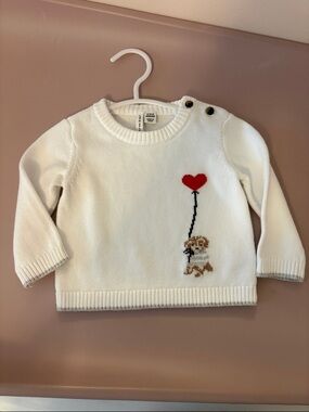 Janie and Jack White Baby Sweater with Red Heart Balloon